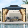 TREXM 10'x12' Hardtop Outdoor Gazebo, Heavy Duty Double Roof Patio Gazebo with Aluminum Frame, Double-Layer Side Walls Mosquito Netting & Privacy Curtains for Patio, Garden, Backyard (Beige)