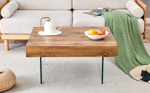 1578410b65ca40c993975cfe4f075bb1_311fc58c0ef41dcc29c13ffb73f233a9 Natural Style Square MDF Coffee Table - 31.5"x31.5" with Tempered Glass Legs.Density Board Sticker,Reinforced Glass.