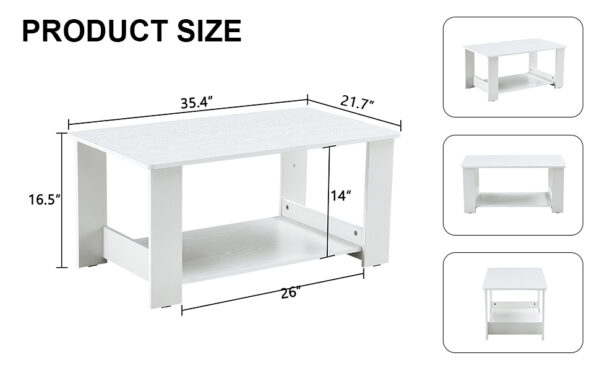 157a6951c066446cac0f6bbe6da62c02_811b4b1359ea267cf762dcb649e90624 A modern and practical white coffee table. The double layered coffee table is made of MDF material,. Suitable for living room, bedroom, and study. CT-16