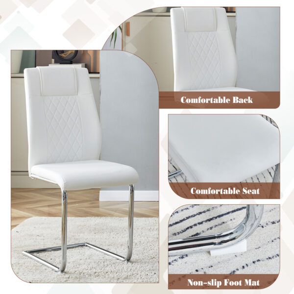 1599ae20259049ea93527b7376924858_d7876edd95a46acaec0b7eca6c5754b2 Table and chair set.63*31.4 Inch Pandora Patterned Sintered Stone Dining Table Set - 6 White Chairs With Silver Metal Legs.Modern Light Luxury.Perfect For Dinner Room,Meeting Room,Kitchen,etc.