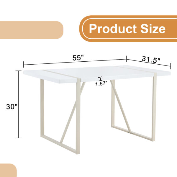 15a075a1f422467cab685b7b42c824ea_fcee4784e0f58f9c2e1b6b1e518e5cfa Industrial rectangular MDF Cream style dining table for 4-6 people with 1.5 inch thick MDF top and white metal legs frame for work desk, kitchen, terrace, dining room