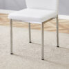 Luxury Simple Chair - Set of 6 White PU Material High Resilience Dining Chair with Metal Silver Leg.The Chair Back Has a Vertical Stripe Design With Smooth And Uniform Lines.