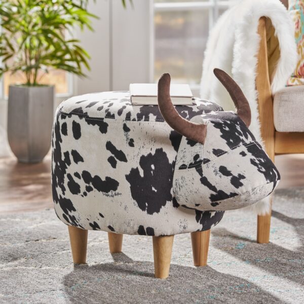 15abb4ce19404ef28a959c71b1b49673_61f20055acc4b02177800506a1eb86b6 Black and White Cow-Shaped Ottoman, Modern Ottoman, Modern Accent Stool Home Decor, Suitable for Living Room, Bedroom, Porch, Garden, Backyard, Balcony