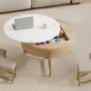 Modern Round Lift-Top Coffee Table with Storage & 3 Ottoman White & Natural