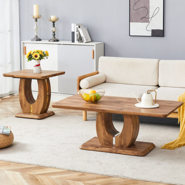 15be92b532404e33ba85df4a661babe2_14eed2381ea1fa6a7b1773772a1854cc Modern Minimalist Wood-Tone MDF Coffee Table Set (Square + Rectangular)Wood color,MDF coffee table,wood-colored textured decal,side table.