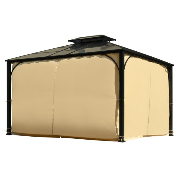 TREXM 10'x12' Hardtop Outdoor Gazebo, Heavy Duty Double Roof Patio Gazebo with Aluminum Frame, Double-Layer Side Walls Mosquito Netting & Privacy Curtains for Patio, Garden, Backyard (Beige)