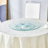 Double layer rotatable round glass.The rotatable design makes it more convenient to retrieve and place items.The upper glass has a diameter of 24 inches, while the lower glass15 inches.