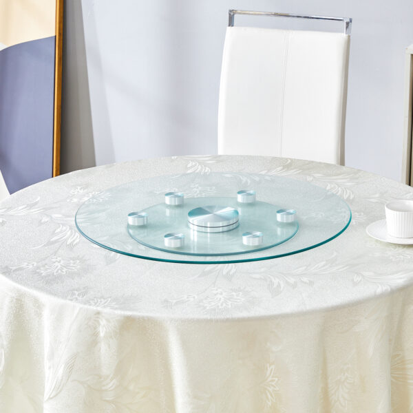 15f59807016547d9ba7a4869597f0f13_42be4b994c9b453ec21b7ff74b1726ad Double layer rotatable round glass.The rotatable design makes it more convenient to retrieve and place items.The upper glass has a diameter of 24 inches, while the lower glass15 inches.
