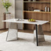 63"x31.5x30" Luxurious Snow Mountain Stone Sintered Stone Dining Table with Silver Stainless Steel Butterfly Legs.The tabletop is designed to be scratch and heat resistant.
