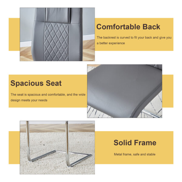 161499fac9e04727a11275c51dfb589a_5792de7fc1d557b8f0f1d24c5b0c5f4f Table and chair set.63"x31.5x30" Luxurious Pandora patterned Sintered Stone Tabletop with Silver Stainless Steel Butterfly Legs.Paried With 4 Dark Gray High-quality PU Chairs With Arched Metal Legs.