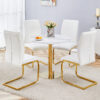 Table and chair set.31.5 Inch Elegant White Marble Pattern Round Dining Table - Suction Molding Annular Texture.Paired With 4 White PU Material High Resilience Dining Chairs.