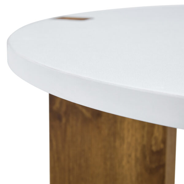 1629b28c436842c983be600fb7d7bf04_7a85c16d5601ad189e2795545ab86122 33.4-inch diameter minimalist circular MDF material coffee table, a stable and practical choice. The unique embedded design and the support of three table legs make the coffee table structure stable.