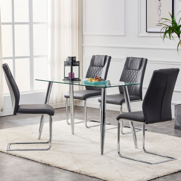 Modern Dining Chairs with Faux Leather Padded Seat Dining Living Room Chairs Upholstered Chair with Metal Legs Design for Kitchen, Living, Bedroom, Dining Room Side Chairs Set of 4 (Grey+PU)C-001