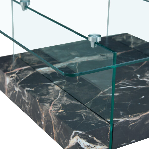 1645542288424cac90da2e9acadea3fb_13b32ea237e3e38b005e4b877c80d301 31.4 Inch Modern Two-Tier Square Coffee Table - An Elegant Combination of Clear Glass and Black Marble Pattern Sticker.It can be used as a coffee table,a side table or a display stand.