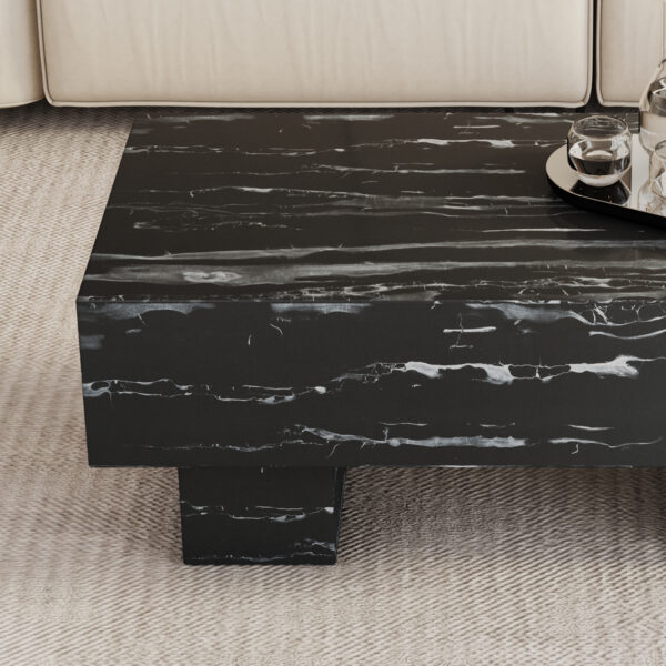 1663efe79bbf4688b14b0a44bb92bc54_20240123_6963b30c5a6816eb15bc5314645c7230 The black coffee table has patterns. Modern rectangular table, suitable for living rooms and apartments. 43.3"*21.6"*17.2"