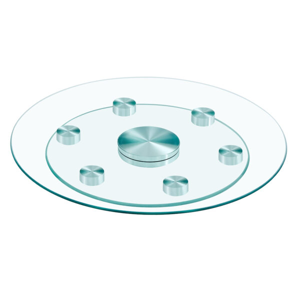 16869c120c3446ba947c60dcba36a94d_ee9ea9201d0b76816de8c0ecf8d54850 Double layer rotatable round glass.The rotatable design makes it more convenient to retrieve and place items.The upper glass has a diameter of 20 inches, while the lower glass15 inches.