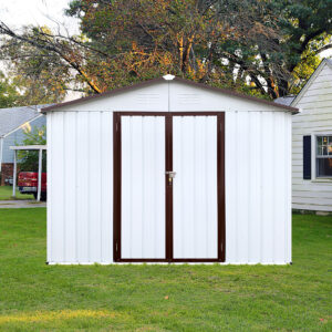 Metal garden sheds 6ftx8ft outdoor storage sheds white+offee