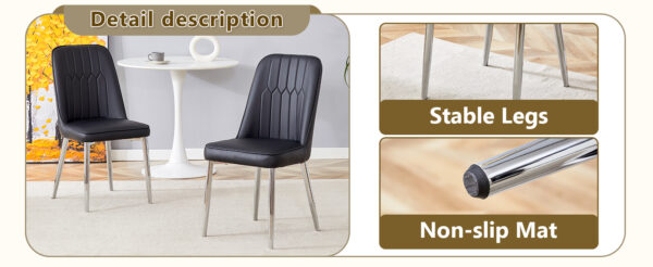 16a07916445d45cfa9f0d9e95dc43513_8929fe30808bca6fe842406397d5d9d3 Table and chair set.63*31.4 Inch Luxurious Cold Jade Sintered Stone Dining Table Set - 6 Black Chairs With Silver Metal Legs.Modern Light Luxury.Perfect For Dinner Room,Meeting Room,Kitchen,etc.