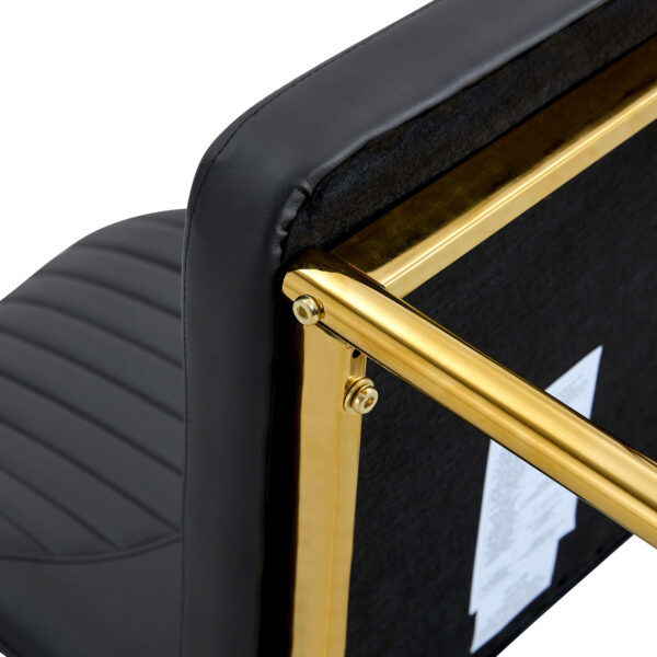 16ac5eeb02064bb997fb1970ccaeea15_8559cd8fe1484d5526fbd4fb19db6c4a Luxury Simple Chair - Set of 6 BLACK PU Material High Resilience Dining Chair with Metal Gold Leg.The Chair Back Has a Vertical Stripe Design With Smooth And Uniform Lines.