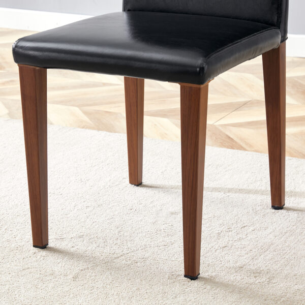 16e67da8b1ab40e7a8e9f8352f53439a_2435d4ae454156dd42f08433cb63687a Table and chair set.64.5 x 35.4 Inch Stylish Wood Color Textured Dining Table.Perfectly Blending Simplicity And Transparency.Paried With 4 Black PU Dining Chairs with Walnut Color Metal Leg.
