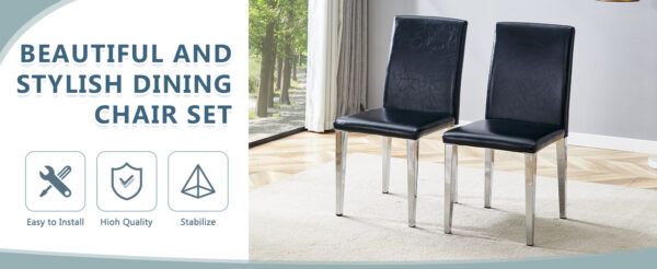 176333532b234edaa35a38119628f619_247bc91bfc49225c05aeb2bd98abd33d Four Black PU dining chairs,Silver Metal Legs.Simple and versatile, comfortable and accompanied. Exquisite and versatile dining chairs unlock a comfortable new experience.(Set of 4)