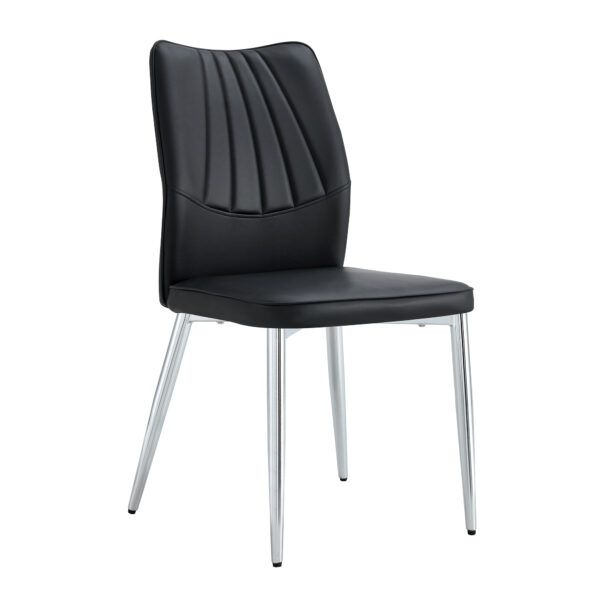 177ffac9bf0f4dc68132134fe63ada4f_20240205_a723077ecafad7a080dd43da12f1495f Four black dining chairs. Modern chairs from the Middle Ages. Made of PU material cushion and silver metal legs. Suitable for restaurants and living rooms C-009