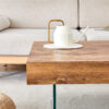 Natural Style Square MDF Coffee Table - 31.5"x31.5" with Tempered Glass Legs.Density Board Sticker,Reinforced Glass.