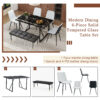 Table and chair set.Modern Black Marble Pattern MDF Dining Table Set - 55"x31.4" with 4 Extended Seat Cushion PU Dining Chairs and 1 Bench,A Choice of Subtle Luxury for Modern Homes.