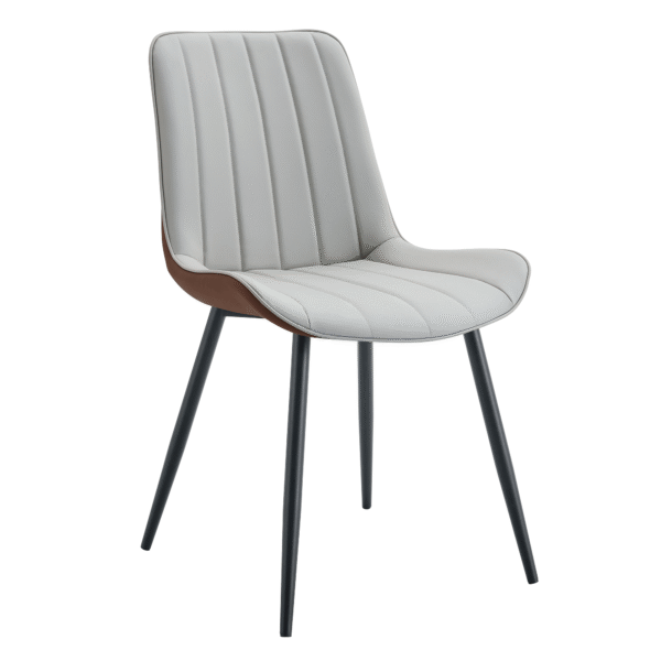 17c5152153da430ab7aebe6ef0fa6f25_728724e4e9631b9399414625d1325fb4 Extended Seat Cushion PU Dining Chair Set - Four Pieces.Smooth line design,Integral metal leg structure,Can integrate well into various modern home decoration styles.Gray and Brown Splicing Colors.