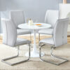 Table and chair set.Hourglass-Shaped Stable Small Round Table -31.9" * 31.9" With 4 Soft and Comfortable Light Gray PU Chair With Arched Metal Silver Leg.Create Your Exclusive Low-Key Luxury Space.