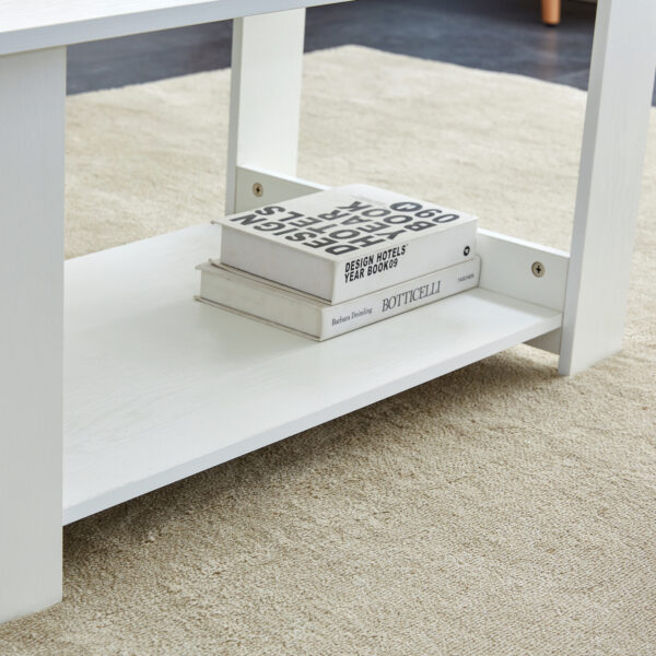 17c9b5d618cd464a967b0e260b7ad482_bc249da9657cc4e7a5064edf54736792 A modern and practical white coffee table. The double layered coffee table is made of MDF material,. Suitable for living room, bedroom, and study. CT-16