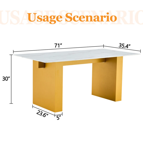 17cddaa5708f4d2980db3c4bfe1e61cb_6be3f1f8530fd9197fe3bf12ed7bf0a5 Large modern rectangular table with 0.4 inch patterned tabletop and large MDF table legs, suitable for kitchen, dining room, and living room 71 "* 35.4" * 30 " 1546
