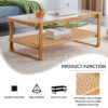 Modern simple rectangle double-layer solid wood Glass desktop tea table rattan woven Chinese side table small rectangle table suitable for living room, dining room and bedroom
