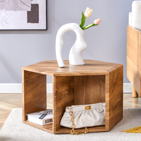 18344cd7b0724aed85656e3ec8dfd19c_2f888b17b89686395b01d3b820d91162 Hexagonal MDF coffee table, characteristic pattern stickers, multi-hole design to give more storage space, simple and convenient design makes it suitable for all kinds of style scenes.