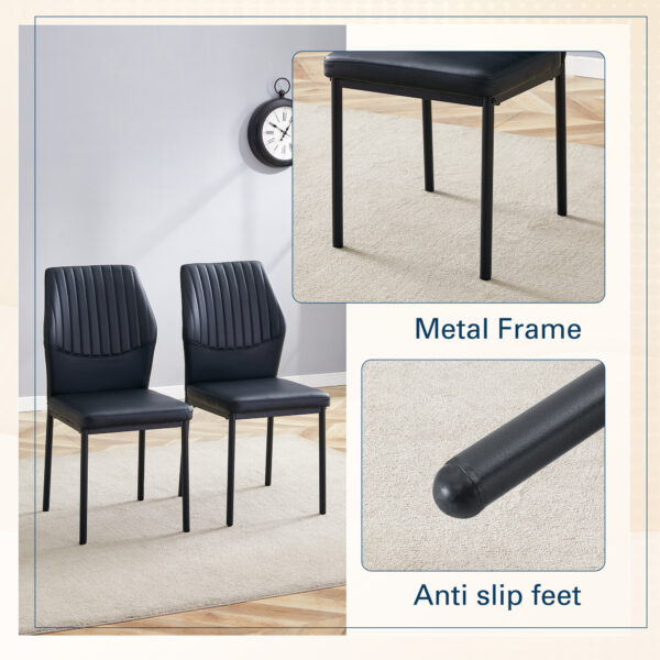 1841bf891d804cf7b64c50394e77b396_09df769186e5e77cf54cfd120b9a98ea Luxury Simple Chair - Set of 6 BLACK PU Material High Resilience Dining Chair with Metal Black Leg.The Chair Back Has a Vertical Stripe Design With Smooth And Uniform Lines.