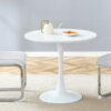 Table and chair set.Hourglass-Shaped Stable Small Round Table -31.9" * 31.9" With 2 Soft and Comfortable Light Gray PU Chair With Arched Metal Silver Leg.Create Your Exclusive Low-Key Luxury Space.