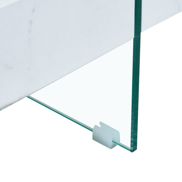 1846acfe558a4adabb9a408941c552d0_bf9c55a8402c1c110f50a0c85594867e 31.4 Inch Modern Two-Tier Square Coffee Table - An Elegant Combination of Clear Glass and White Marble Pattern Sticker.It can be used as a coffee table,a side table or a display stand.