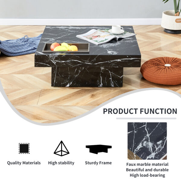 A modern and practical coffee table made of MDF material with black patterns. The fusion of elegance and natural fashion  31.4"*31.4"*12"