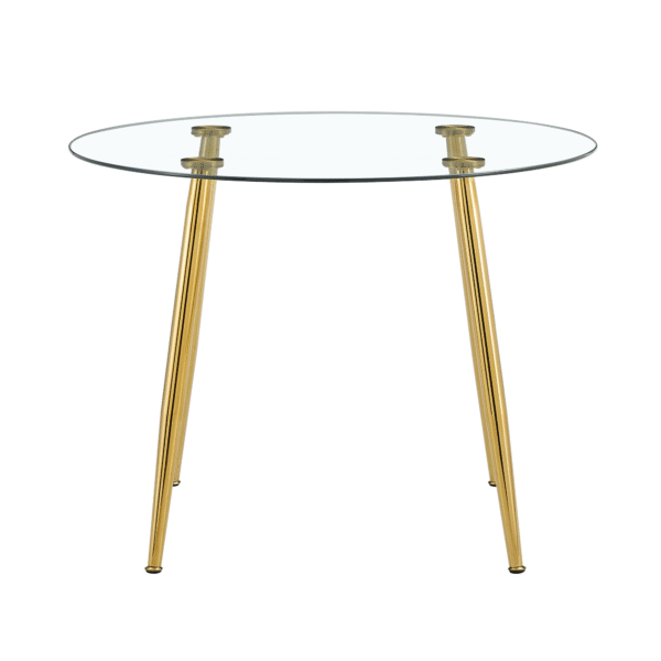 184acd2027b14bf38ed22dc0a81d00ce_3fb37fe5740ce84625bb408a9d90f3cb Round dining table with glass top, gilded metal legs, exquisite living, starting from the details, the gold legs show an extraordinary texture, which is the finishing touch to your home