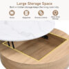Modern Round Lift-Top Coffee Table with Storage & 3 Ottoman White & Natural