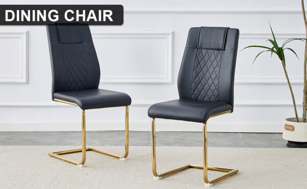 Modern dining chairs with faux leather padded seats, dining room chairs, gold metal leg upholstered chairs, suitable for kitchens, living rooms, bedrooms, and offices, set of 4 (black+PU leather)C-001