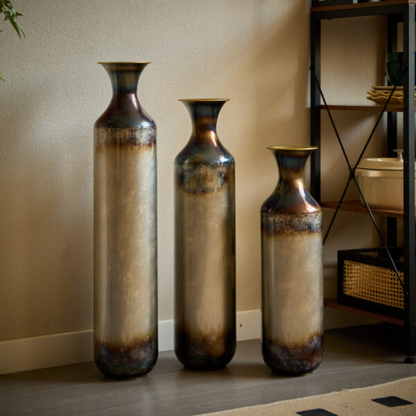 Floor metal vase modern style decoration home droplet shaped white metal vase 3-piece set gorgeous home decoration large glazed metal vase