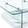31.4 Inch Modern Two-Tier Square Coffee Table - An Elegant Combination of Clear Glass and White Marble Pattern Sticker.It can be used as a coffee table,a side table or a display stand.