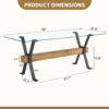 Elegant Transparent Tempered Glass Dining Table - 79"x31.5" with X-shaped Black Metal Table Legs,Wood Grain Textured MDF Crossbeam. With a Thickness Of 0.39 Inches.Comfortably Accommodate 6-10 People.