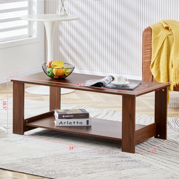 18df565dbdf743dd84818e750102345c_20231011_3f75e8dd35e62631d2548574862ccdc9 Modern and practical walnut textured coffee tables , tea tables. The double layered coffee table is made of MDF material. Suitable for living room 43.3"*21.6"*16.5" CT-16