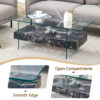 43.3 Inch Modern Two-Tier Coffee Table - Clear Tempered Glass and Black Marble Texture, Multifunctional Storage Design.The bottom tier includes a drawer.Can be used as a coffee table,side table,etc.