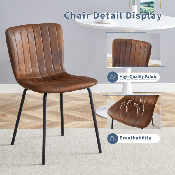 1913c64b150b42f391274eb19f9f215d_7548e6c43c7a2e3c15e8a2571d87a1d2 Table and chair set.A Modern Minimalist Circular Dining Table With A Diameter Of 33.3 Inches.Paired With 4 High Quality Brown Dining Chairs Made Of Technology-Fabric.Iron pipe spraying Legs.