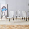 4 light gray modern dining chairs with stylish PU patterned backrest and black metal legs for a comfortable home experience in the kitchen, bedroom and office.