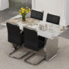 Table and chair set.63*31.4 Inch Pandora Patterned Sintered Stone Dining Table Set - 4 Black PU Chairs With Silver Metal Legs.Modern Light Luxury.Perfect For Dinner Room,Meeting Room,Kitchen,etc.