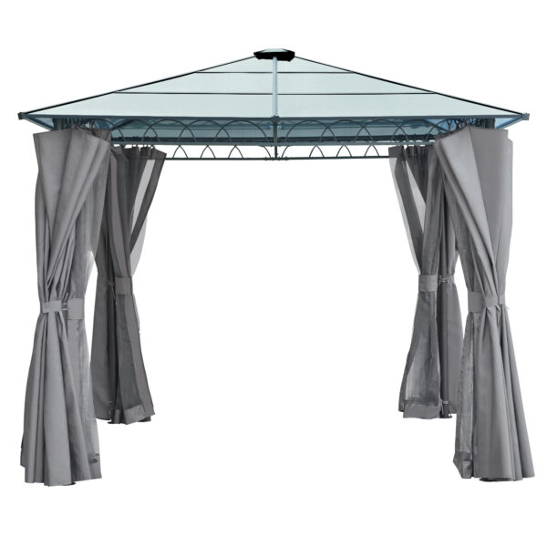 TREXM 10'x10' Hardtop Outdoor Gazebo with Polycarbonate Roof, Patio Gazebo with Aluminum Frame, Mosquito Netting and Privacy Screens for Shade and Rain, Backyard Tent for Backyard, Garden, Lawn (Grey)